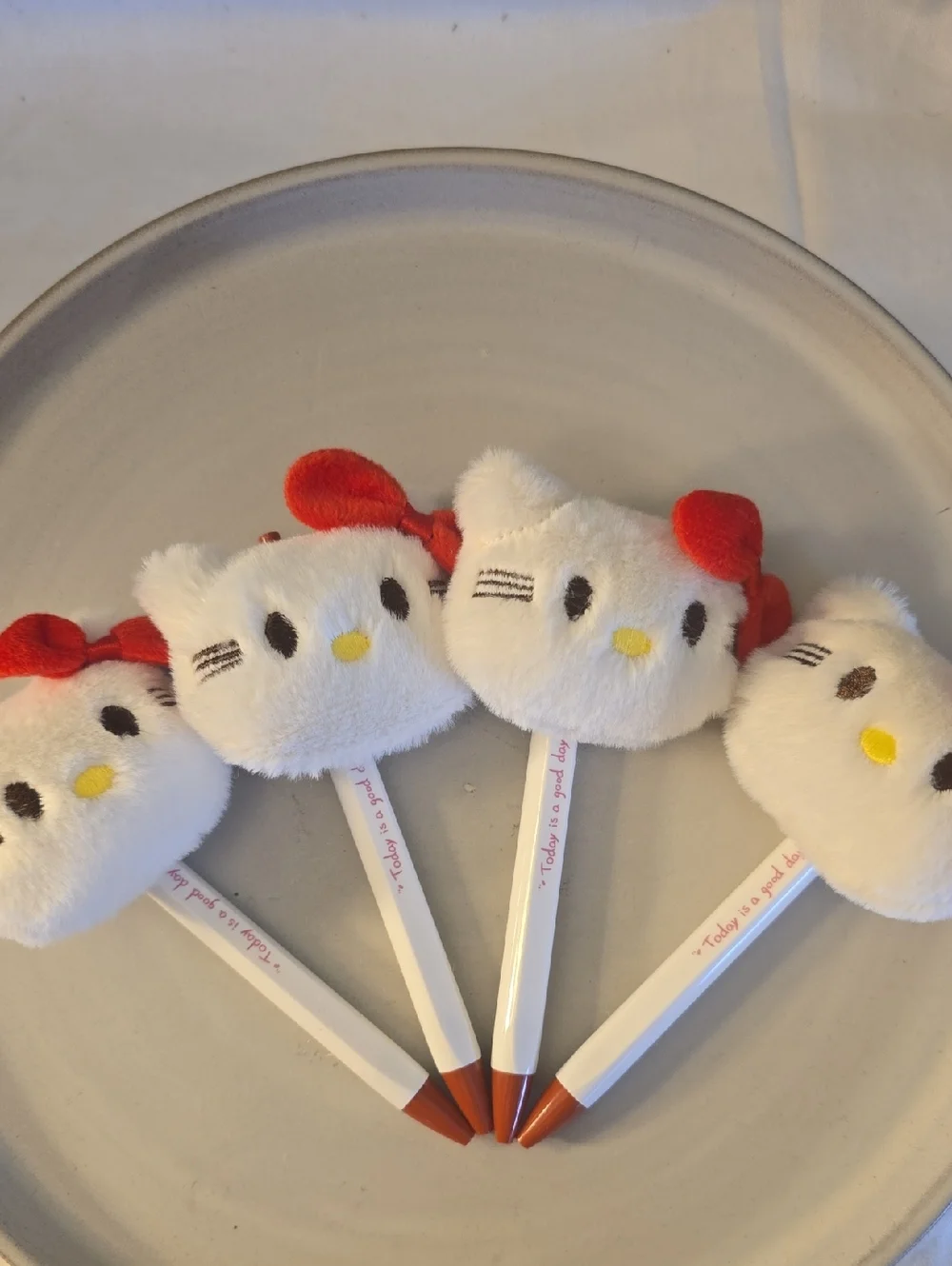 4 Hello Kitty-Inspired White & Red Plush Head Black Ballpoint Pens New